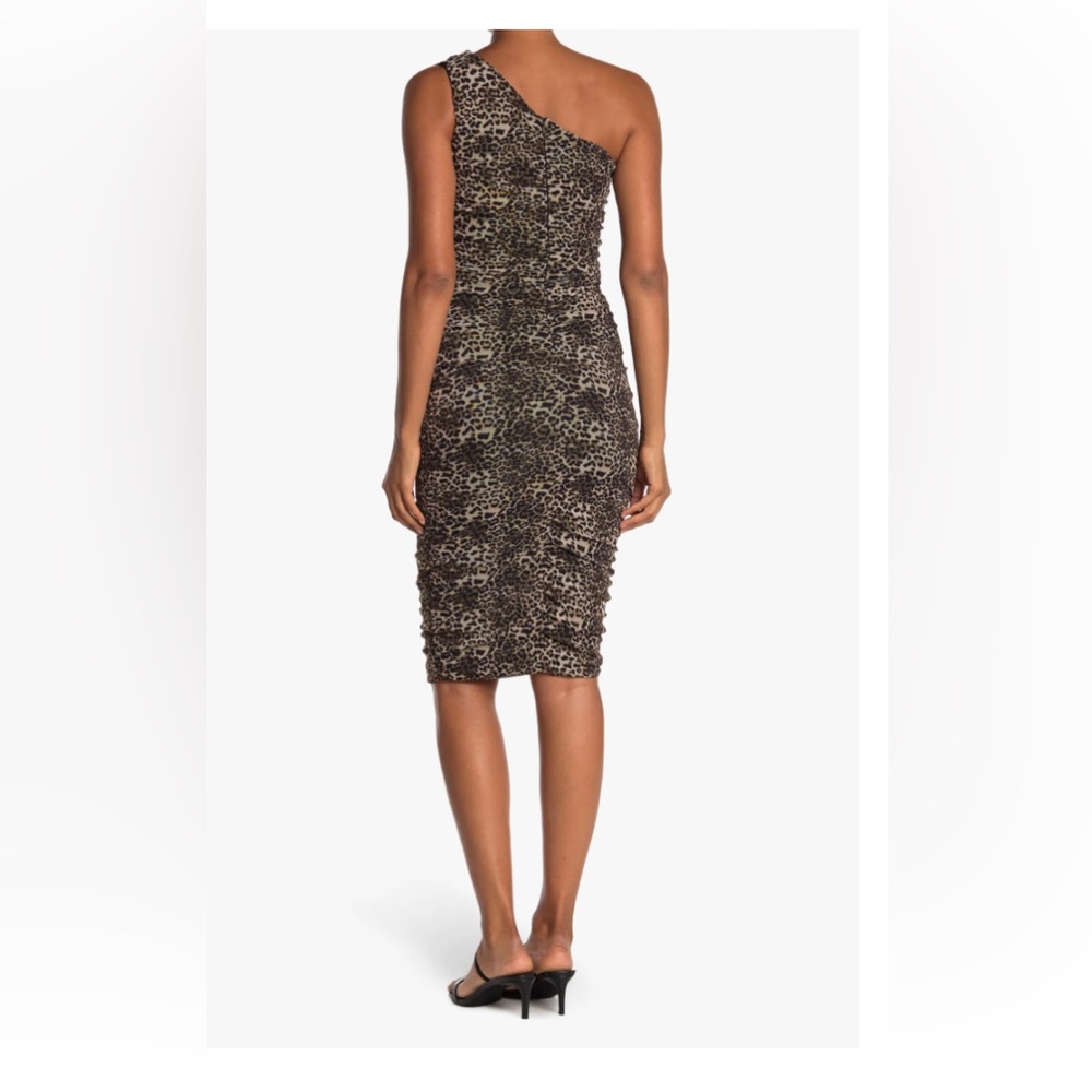 NWT One Shoulder Ruched Leopard Dress - Picture 3 of 6